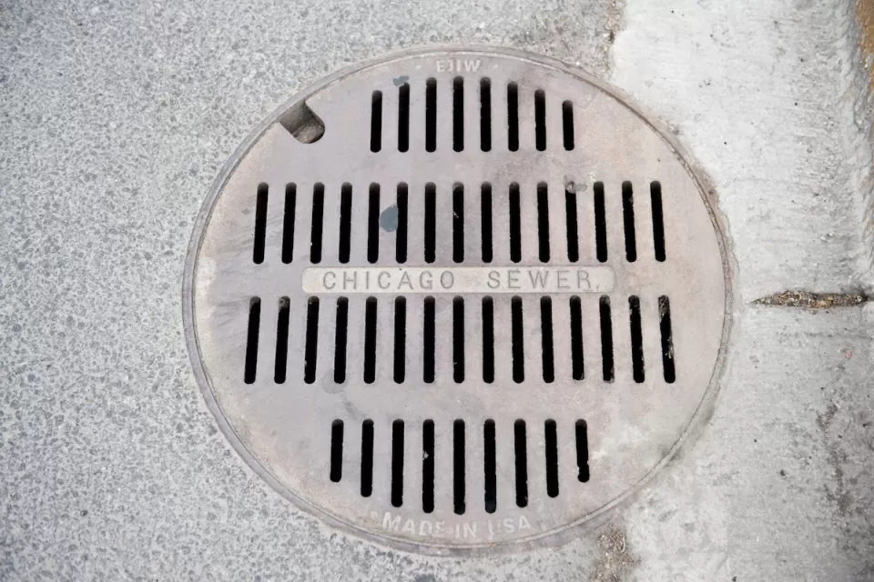 Close-up of Chicago Sewer manhole cover.